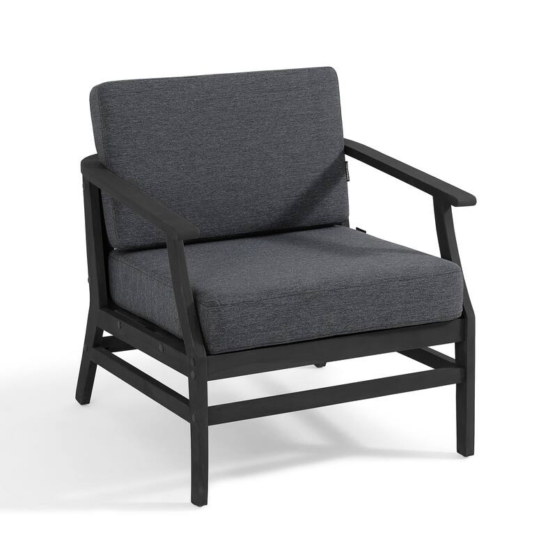 Outdoor Teak Wood Club Chairs with Cushions (Set of 2)