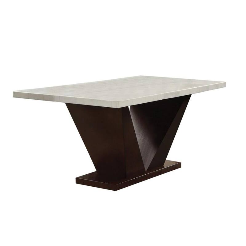 Rectangular Marble Top Dining Table with White and Walnut
