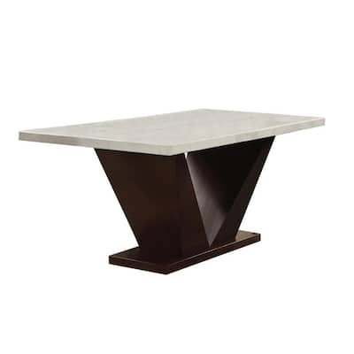 Rectangular Marble Top Dining Table with White and Walnut