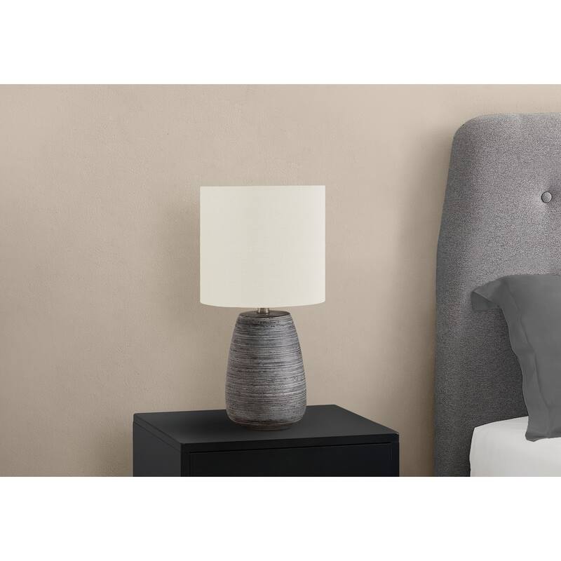 Lighting, 19"h, Table Lamp, Grey Ceramic, Ivory / Cream Shade, Contemporary