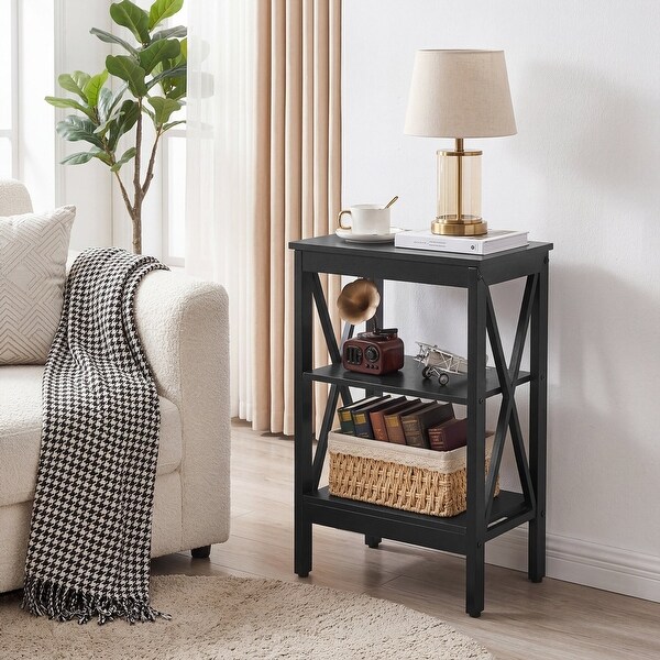 Javlergo Modern 3-Tier Nightstand X-Shape Metal Frame with MDF