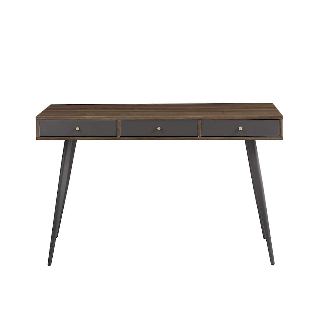 Mid Century Desk , Modern Writing Study Desk with Drawers, Multifunctional Home Office Computer Desk Walnut+Dark Grey