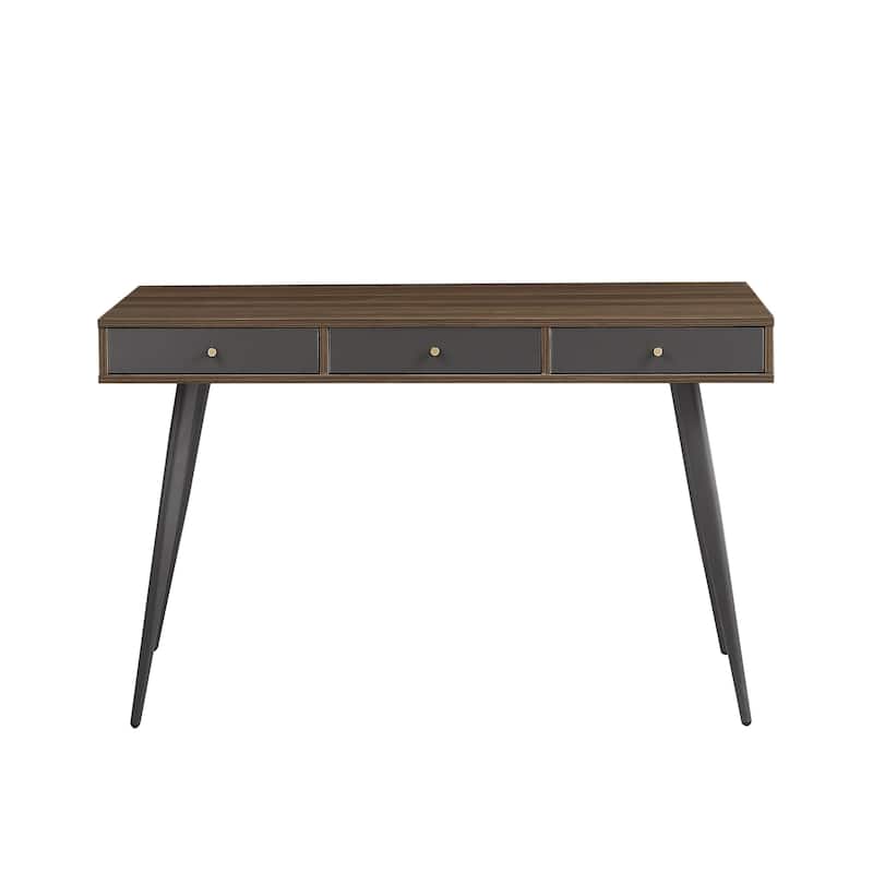Mid-Century Study Desk Built-in Power Outlets - Dark Gray+Walnut