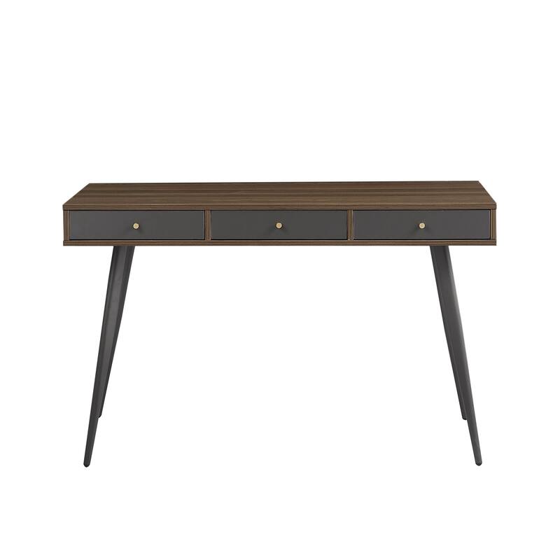 Mid Century Writing Study Desk with 3 Storage Drawers and Walnut Finish for Home Office and Bedroom or Study