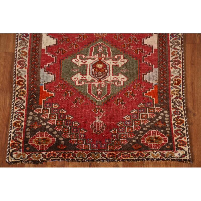 Geometric Shiraz Persian Vintage Runner Rug Handmade Wool Carpet - 2'4"x 5'0"