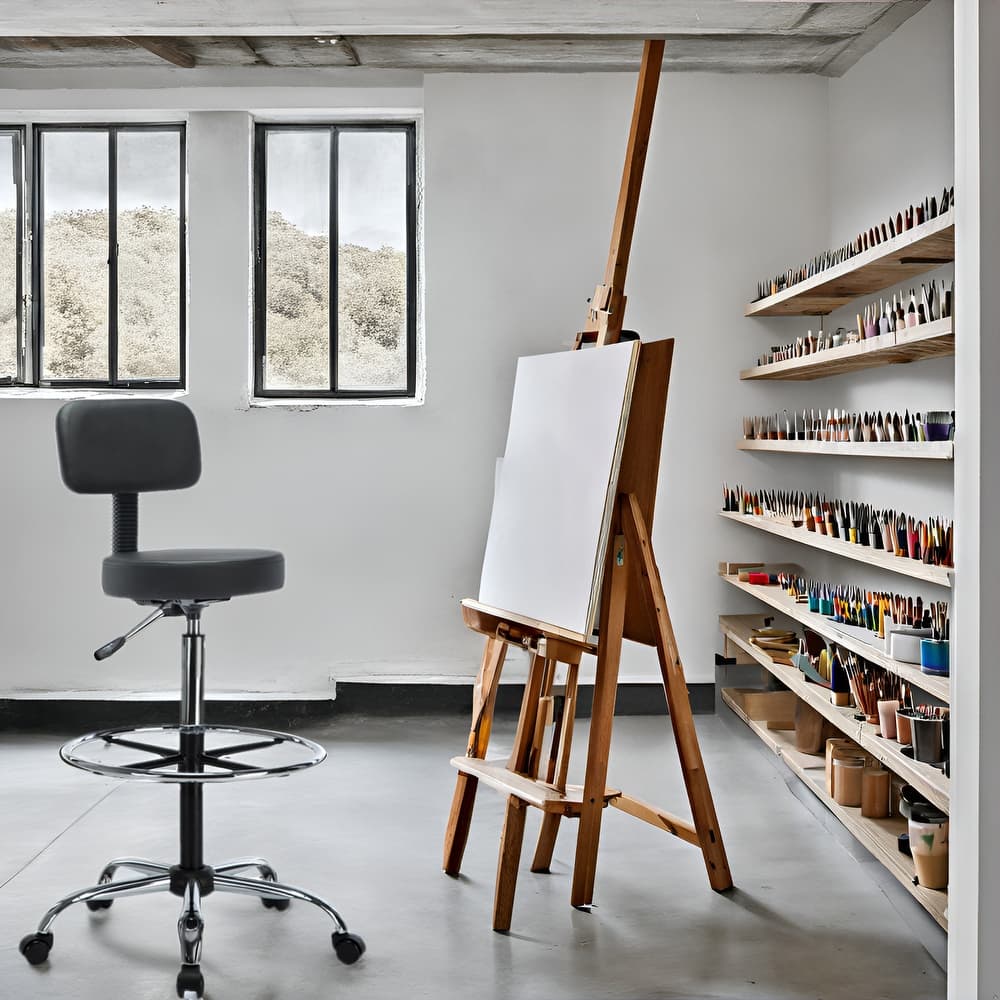 Comfortable Faux Leather Drafting Stool Chair with Adjustable Height Foot Rings - Ideal for Office Studio Craft Room