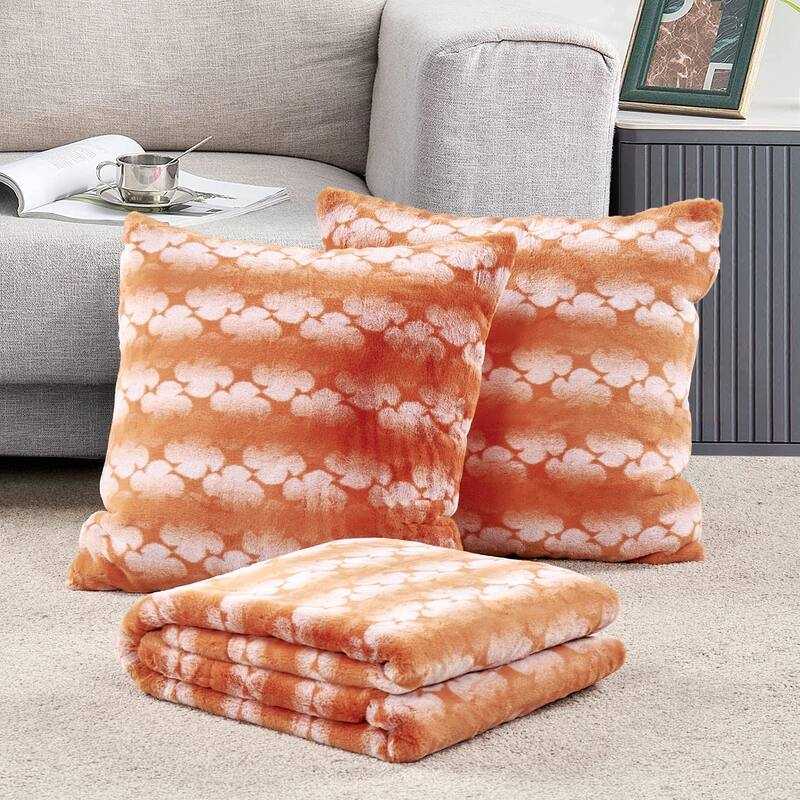 Ballys 3-piece Floral FauxFur Throw Blanket and Pillow Cover Set