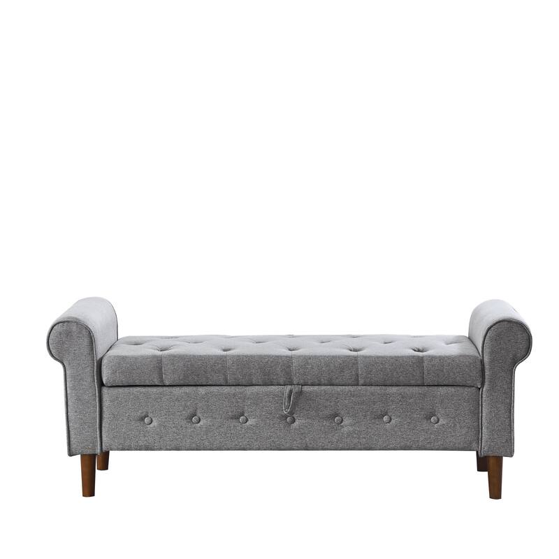 62" Bedroom Tufted Button Storage Bench Linen Upholstered Ottoman
