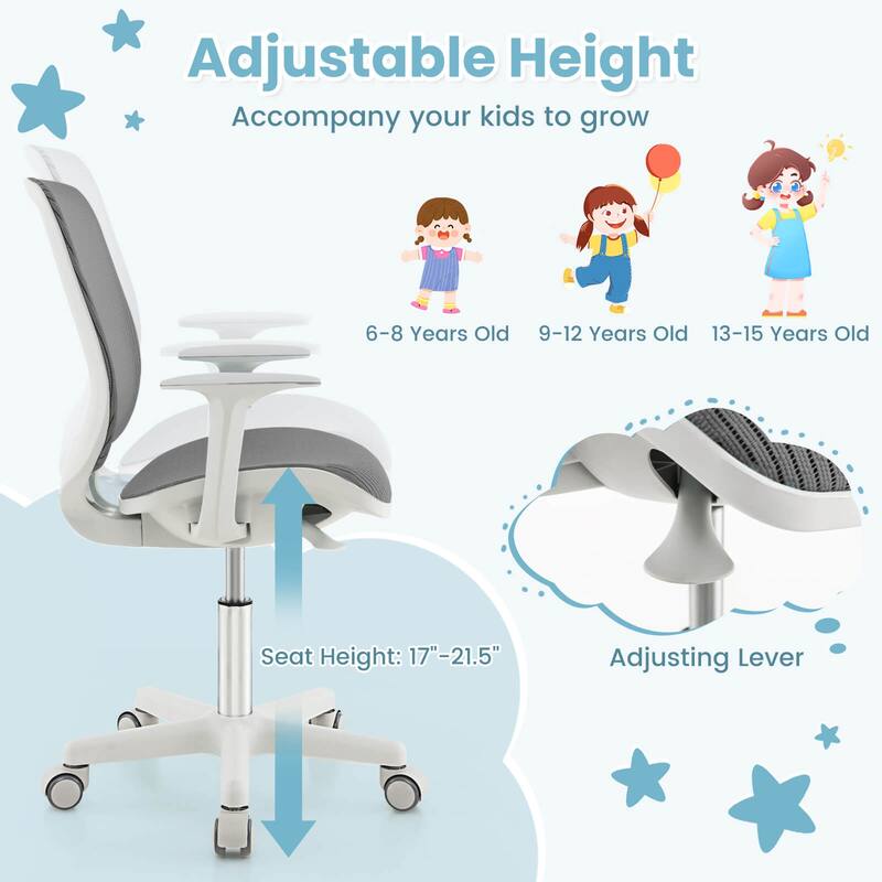 Costway Kids Desk Armchair Swivel Mesh Children Computer Chair with - See Details