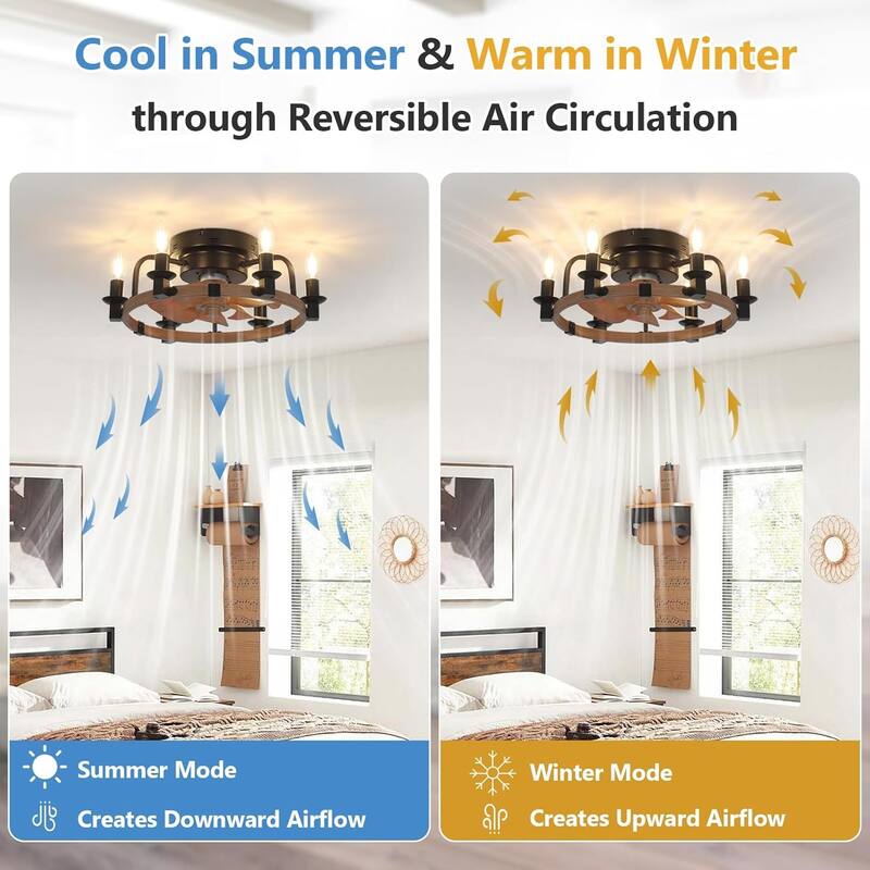 Vintage Ceiling Fan Light with Lighting and Multifunctional Remote Control, 6 Speed Settings for Bedroom and Living Room
