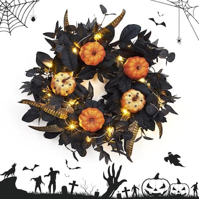 18 in Lighted Halloween Wreaths for Front Door Windows Fireplaces - N/A