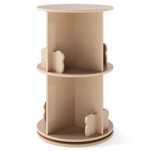 slide 2 of 10, Gymax Kids Rotating Bookshelf Round Spinning Corner Bookcase w/Bear Natural