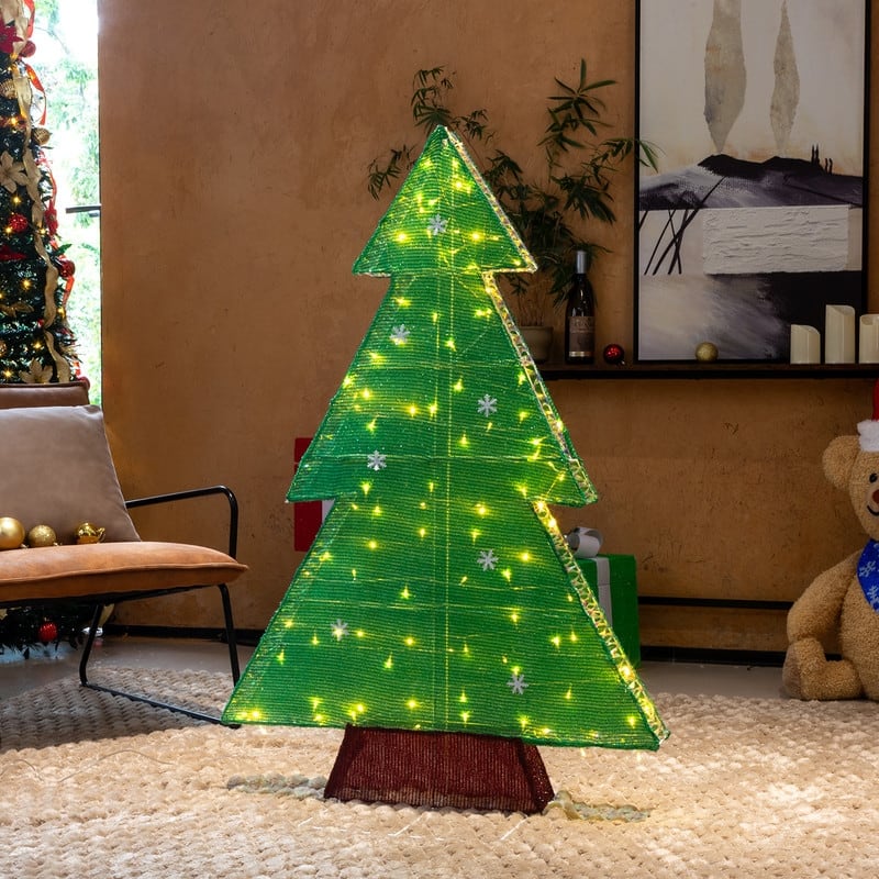4FT Pre-lit Christmas Tree Holiday Decor with 110 Warm White LED Lights - Green