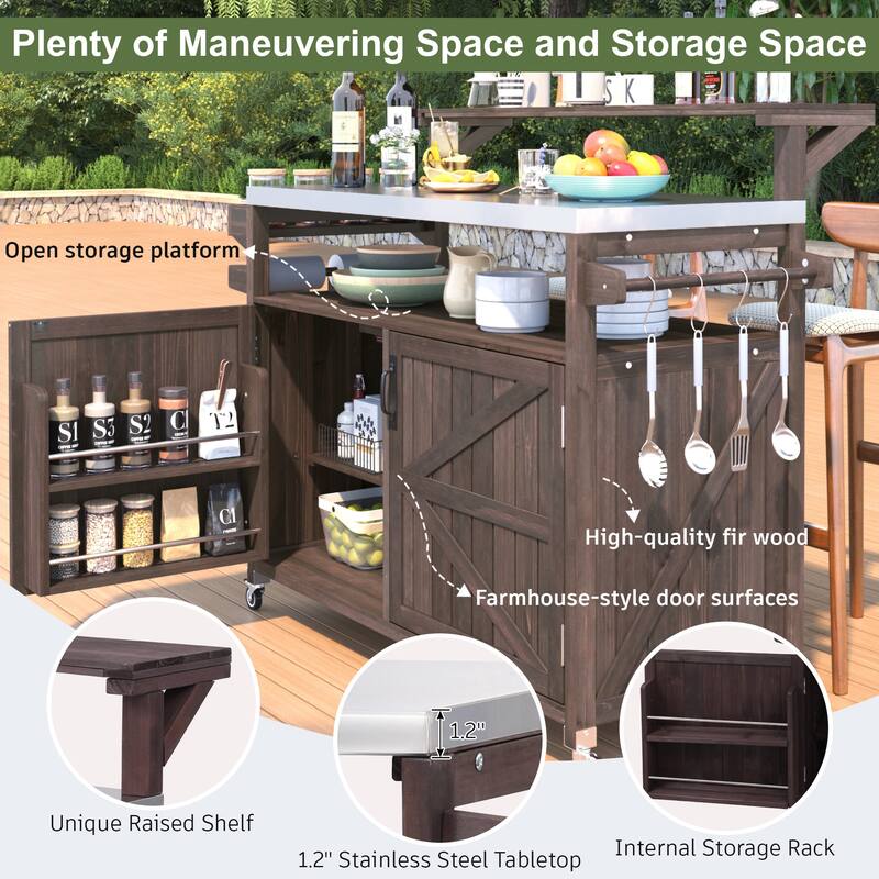 Outdoor Kitchen Island Rolling Grill Cart Sideboards Prep Table