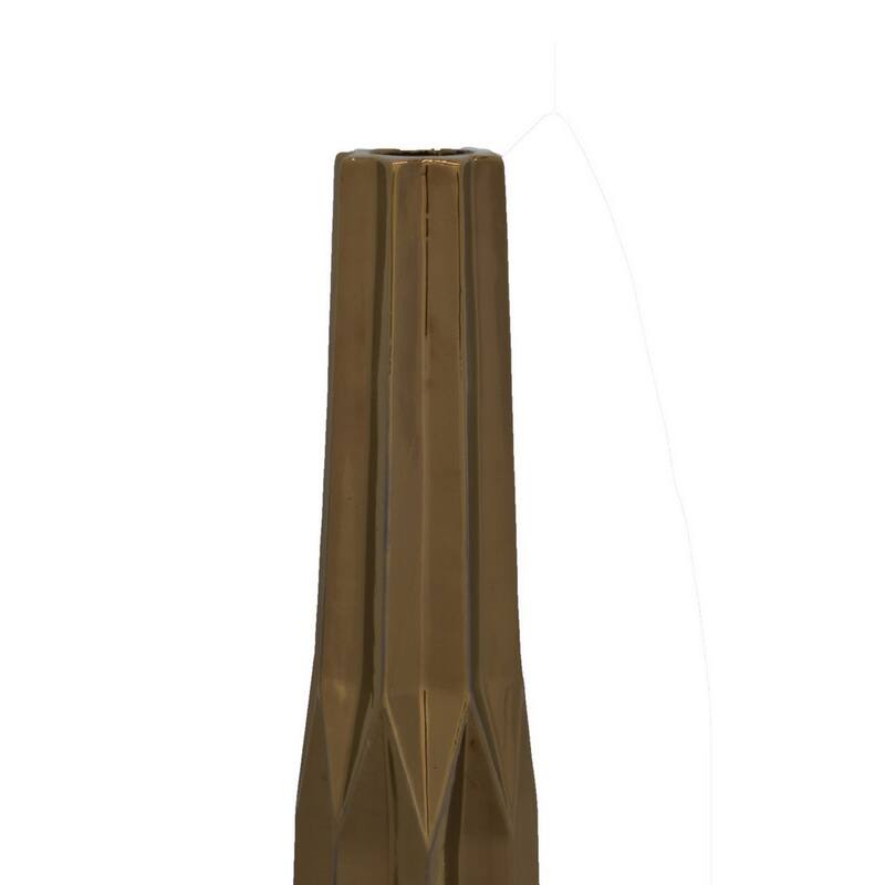 Tasha Vase with Geometric Design, Slim Profile Bronze Ceramic 32 Inch