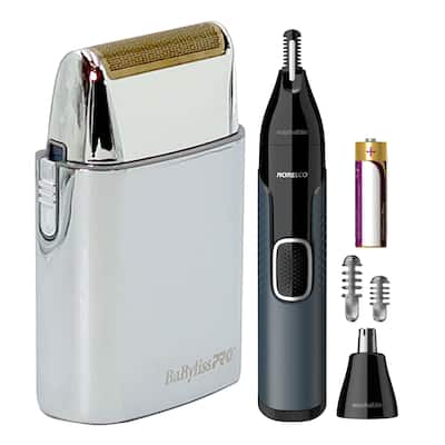 BaByliss PRO Professional Hypoallergenic Gold Single Foil Cordless Shaver FXFS1 + Philips Norelco Nose Trimmer 3000 NT3600/62