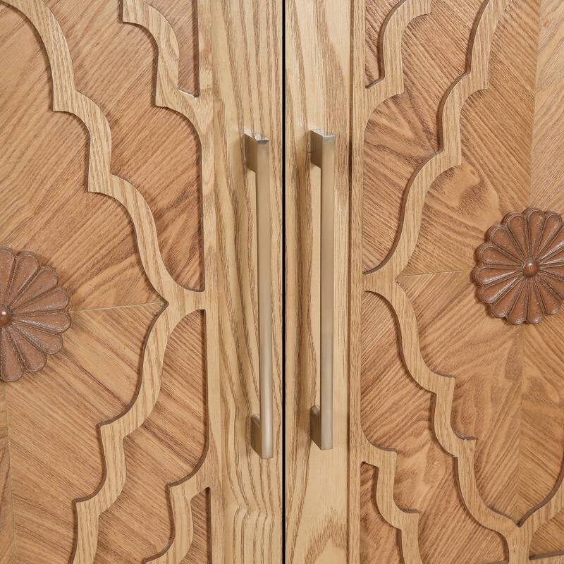 Carved Flower Door Large Storage Cabinet Sideboard Buffet