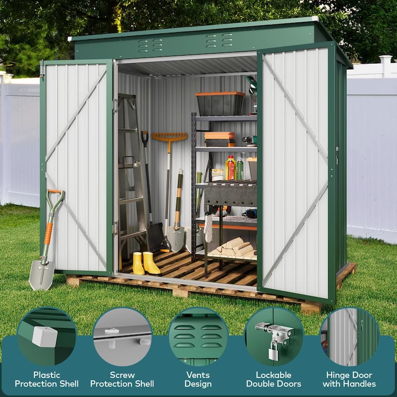 5' x 3' / 6' x 4' Outdoor Storage Shed with Double Lockable Doors, Waterproof Shed, Outdoor Storage Clearance for Backyard Patio