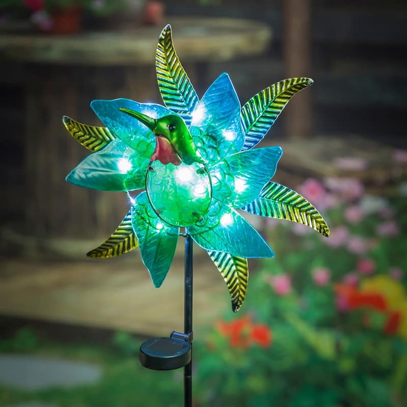 48 in. H Solar Staked Wind Spinner, Glass Hummingbird