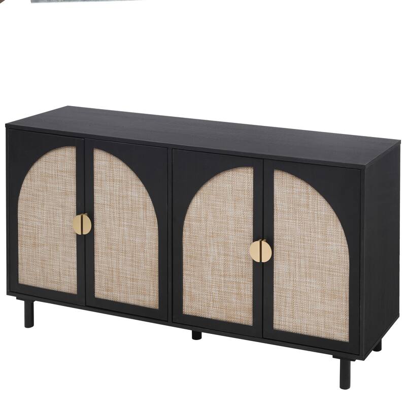 Engineered Rattan Sideboard Accent Storage Cabinet Black Buffet Cabinet