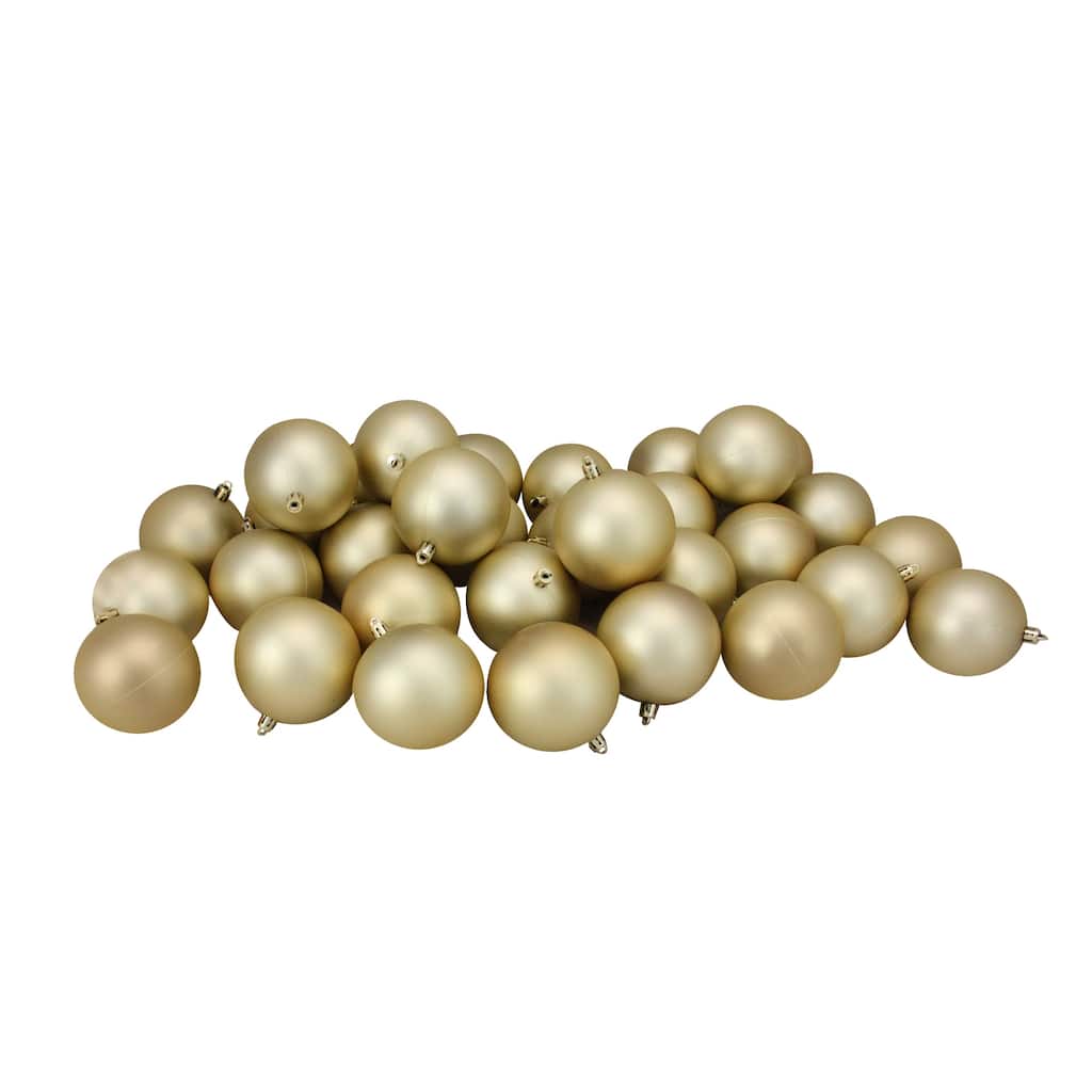 32ct Champagne Gold Shatterproof Matte Christmas Ball Ornaments 3.25"