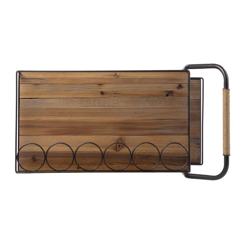Mobile Bar Cart with Natural Wood Surface Matte Iron Frame 6-Bottle Wine Rack and Shelf - 34”H x 32.25”W x 17.5”D
