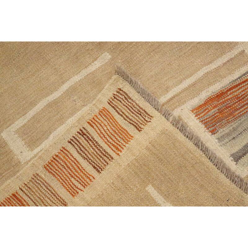 Hand Woven Oriental 100% Wool Carpet Southwestern Tribal Beige & Ivories Kilim Area Rug - 8' 10'' X 5' 8''