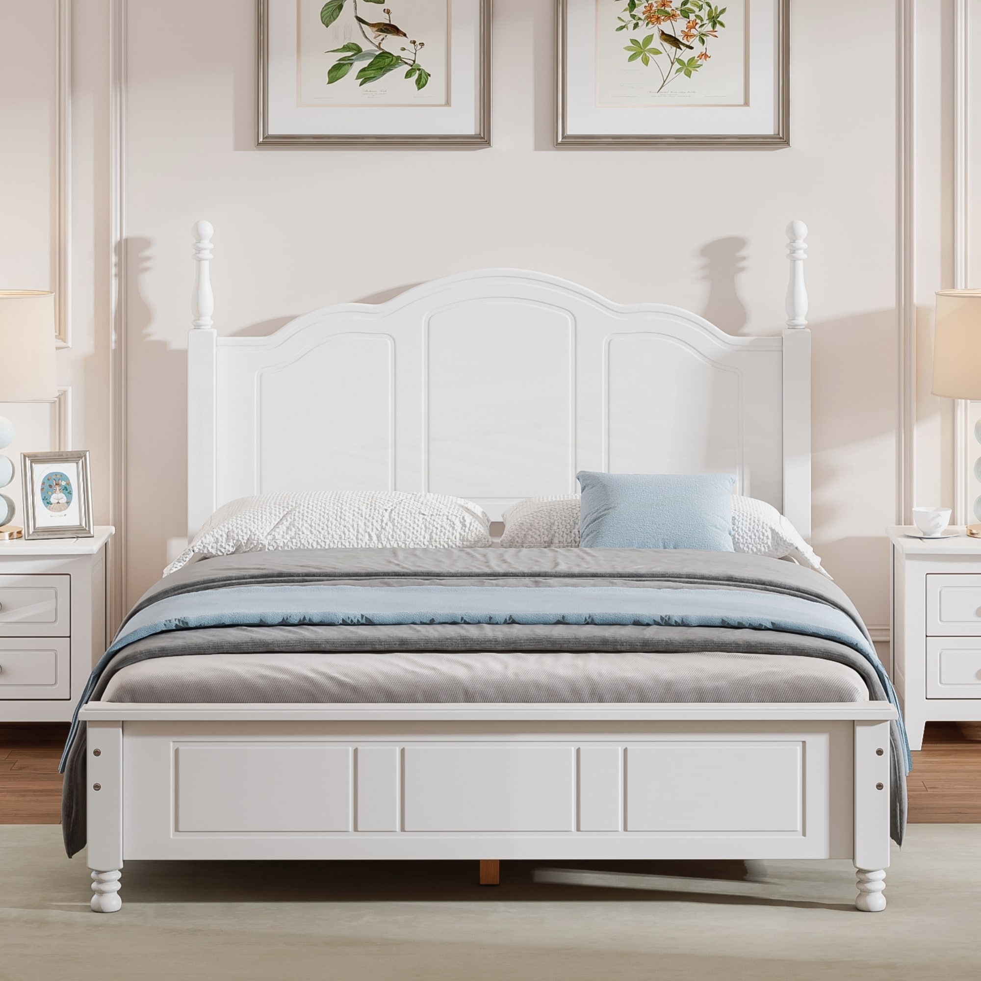 Retro Style Full Size Wood Platform Bed Frame