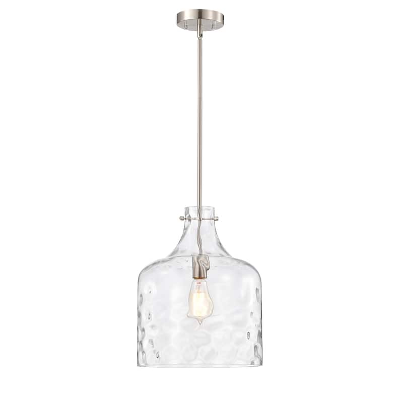 Daelan Satin Nickel Clear Dimpled Glass Single Light Pendant Light - 12in