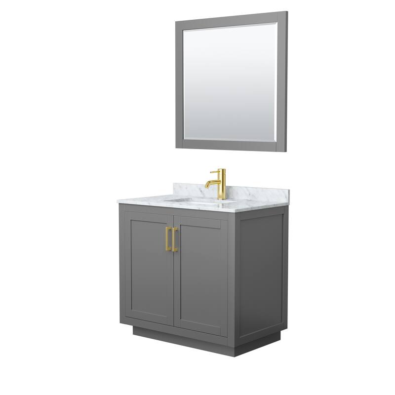 Miranda Single Vanity Set, White Carrara Marble Top, 34-Inch Mirror