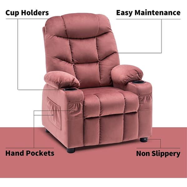 dimension image slide 3 of 7, MCombo Big Kids Recliner Chair with Cup Holders , Velvet Fabric