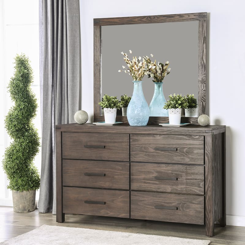 Barrison Rustic Dark Grey Wire-Brushed 2-piece 6-Drawer Dresser and Mirror Set by Furniture of America