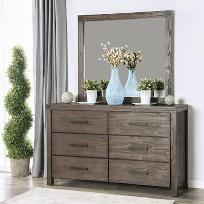 Barrison Rustic Dark Grey Wire-Brushed 2-piece 6-Drawer Dresser and Mirror Set by Furniture of America