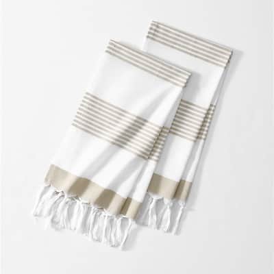 Boho Harper Stripe Knotted Tassel Hand Towels Set of 2 - 16x30