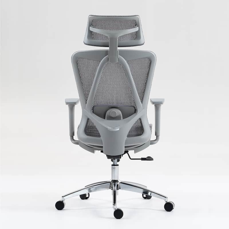 Grey Ergonomic Office Chair with Adjustable Lumbar Support and Headrest