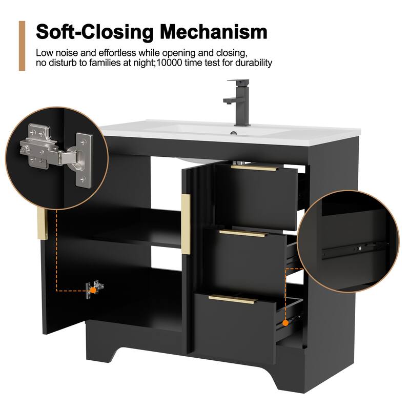 Vertical Stripes Bathroom Vanity Set with Sink Top & Faucet