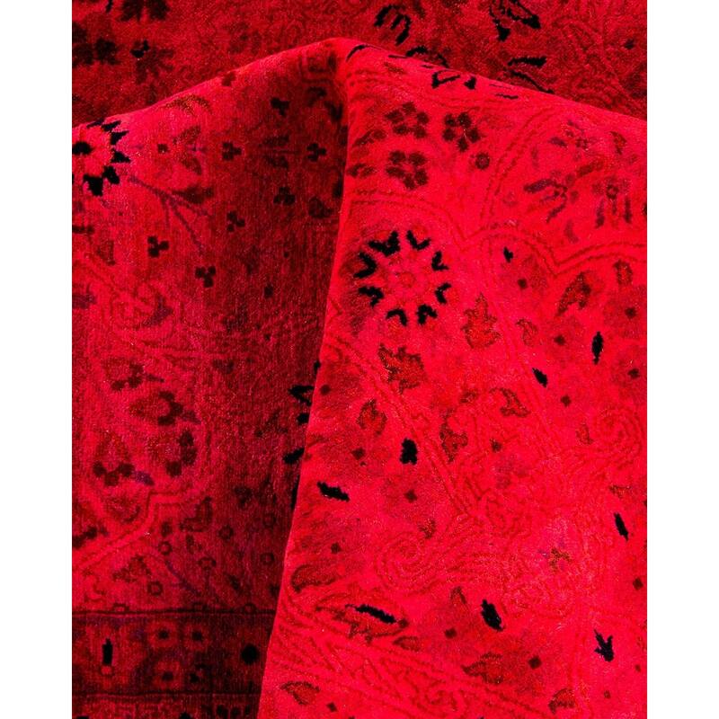 Overton Hand Knotted Wool Vintage Inspired Modern Contemporary Overdyed Pink Square Area Rug - 6' 1" x 6' 2"