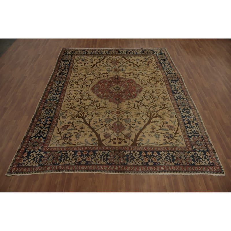 Hand Knotted Oriental 100% Wool Carpet Traditional Floral Beige & Ivories Tabriz (100% Vegetable Dye) Area Rug