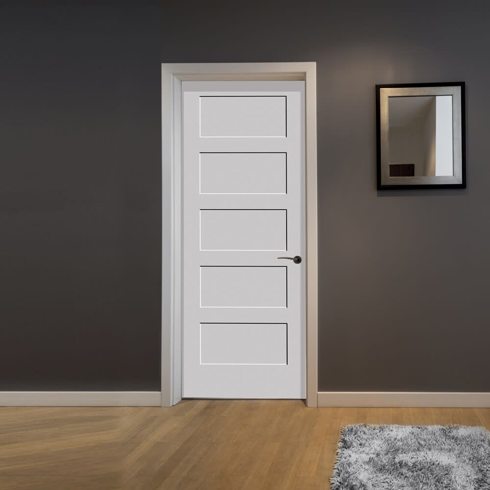 Shop Trimlite 1668138 8405rh1d4916 18 By 80 Shaker 5 Panel Right Handed Interior Pre Hung Passage Door With Black Hinges And Overstock 28144877