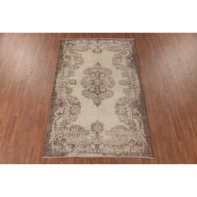 Anatolian Turkish Vintage Rug Handmade Distressed Beige Wool Carpet - 6'1" x 9'7"