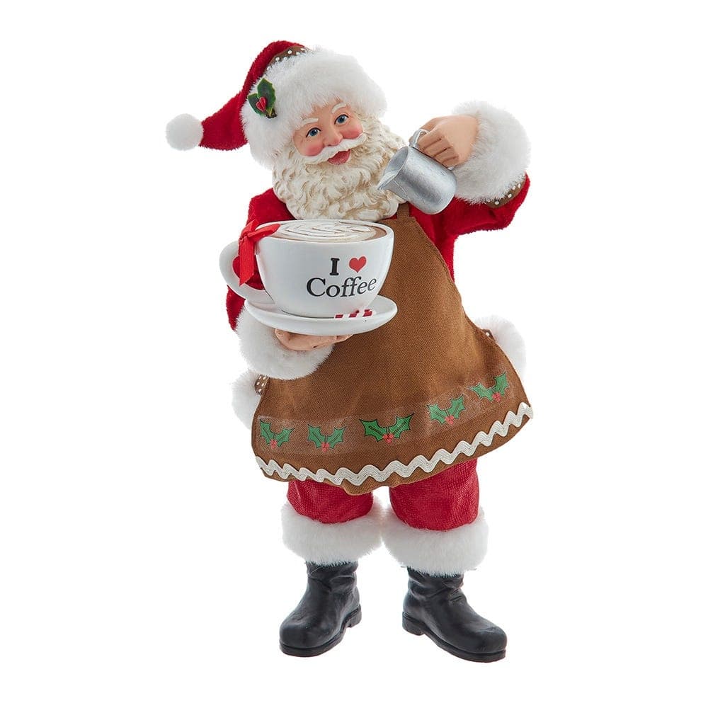 Kurt Adler 10.5-Inch Fabriche Santa with Oversized -InchI Love Coffee-Inch Cup and Creamer