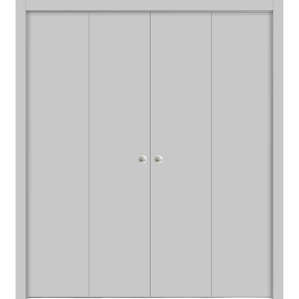 Sliding Closet Double Bi-fold Doors 72 x 80 inches | Planum 0010 Matte Grey | Sturdy Tracks Moldings Trims Hardware Set