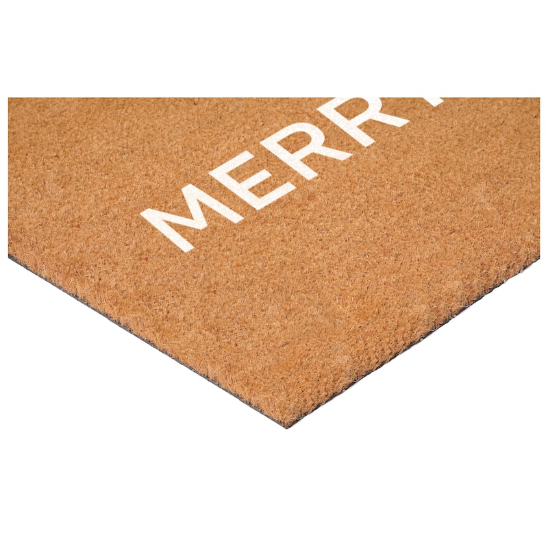 HomeRoots 24" X 36" Brown And White Christmas Merry and Bright Outdoor Coir Door Mat - 24.00' X '36.00
