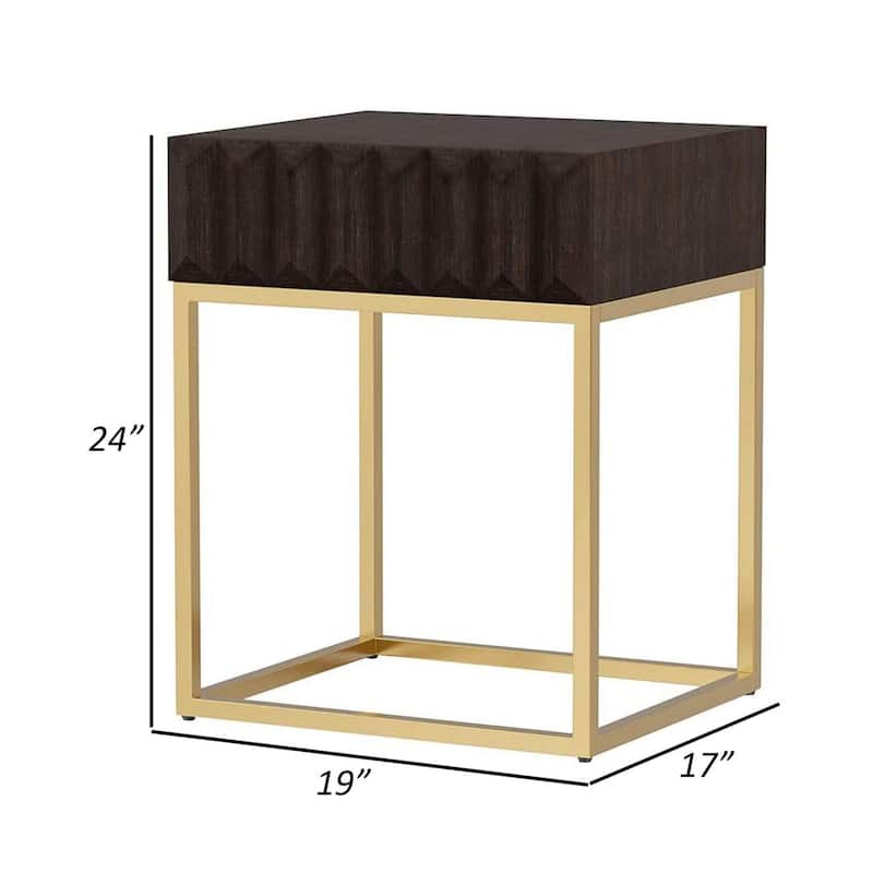 16.75 in. Brown and Gold Rectangle Wood End Table with Storage Drawer for Convenience