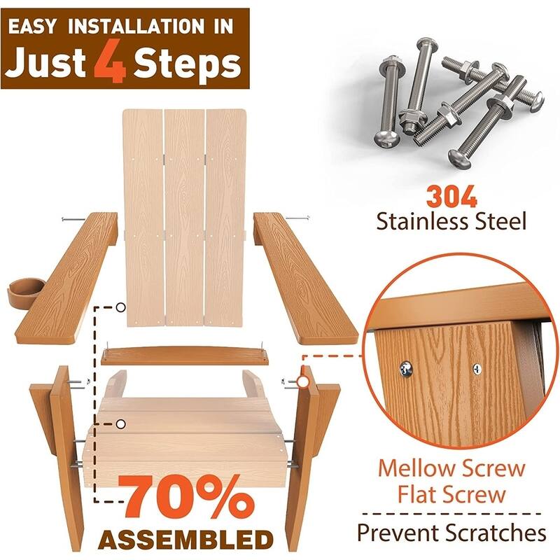 WINSOON Adirondack Chair with Cup Holder All Weather,Made Of HIPS