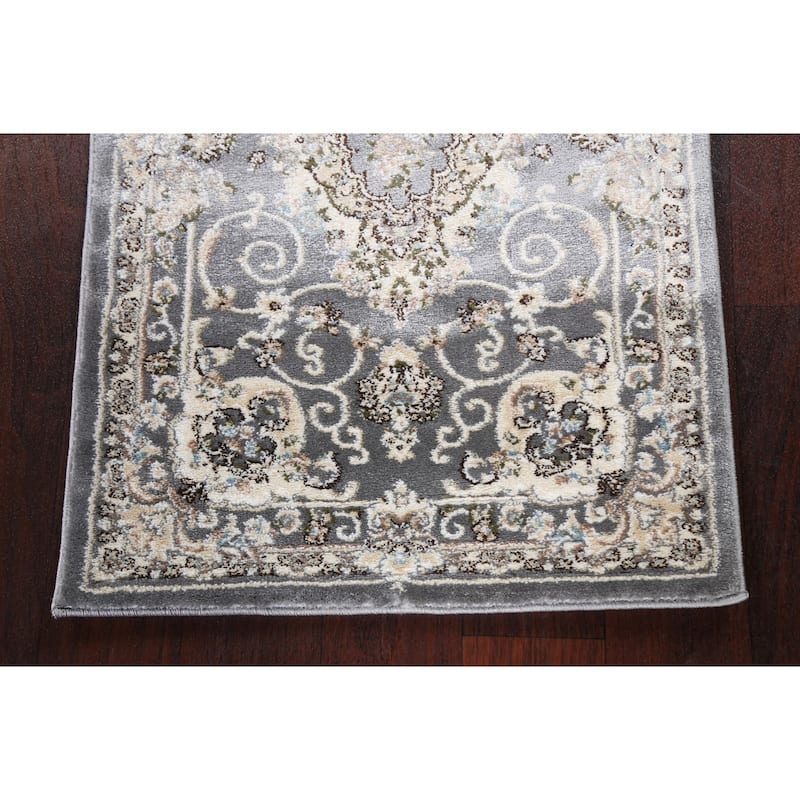 Grey Floral Medallion Transitional Turkish Rug Oriental Carpet