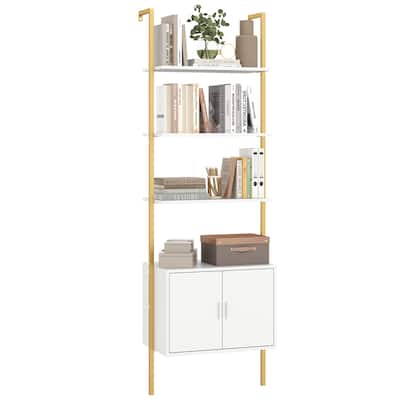 Engineered Wood Ladder Bookshelf with Cabinet Storage - 24" x 14" x 72.5"