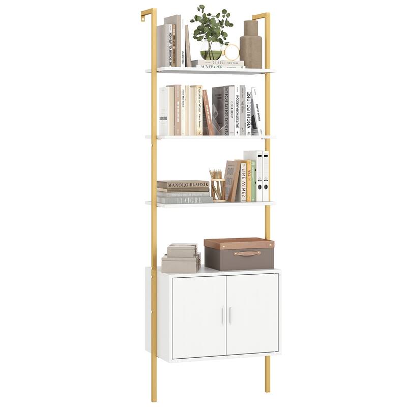 Gymax 72.5'' Tall Bookshelf 5 Tier Wall Mount Ladder Bookcase w/ - White