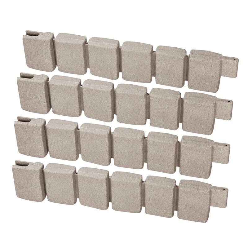 Beige Plastic Stone Texture Landscape Edging 4 Pack with Anchors Modular Design - 47.24 × 3.94 × 9.06 inch