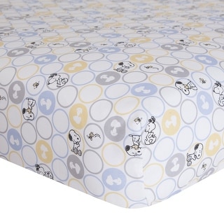 Lambs & Ivy My Little Snoopy White/Gray/Blue/Yellow 100% Cotton Baby Fitted Crib Sheet